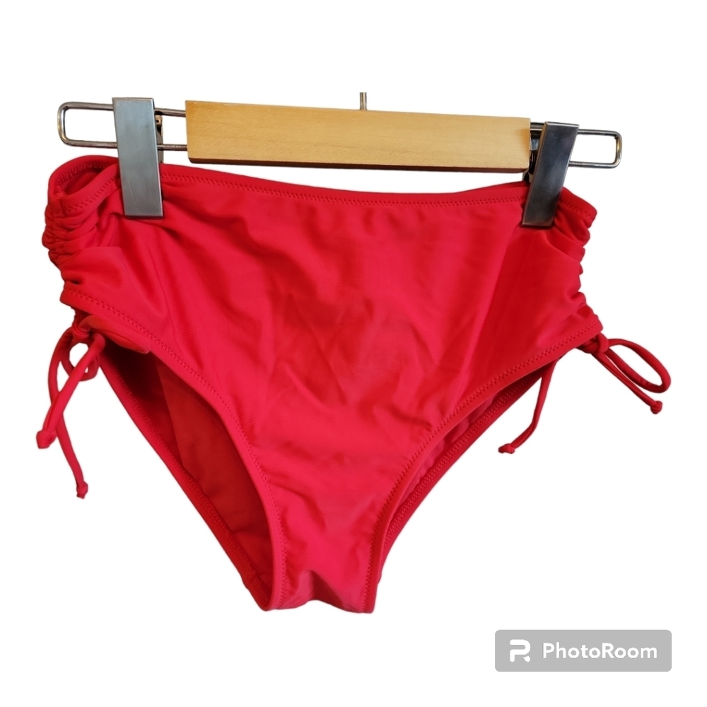 NWOT Penti Red Rouched Full Coverage Bikini Bototms - Picture 2 of 5